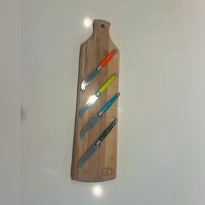 Jean Dubost Laguiole 4-Piece Cheese Knives Set With Charcuterie Board. Preowned.